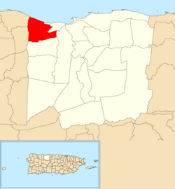 Location of Hato Abajo within the municipality of Arecibo shown in red