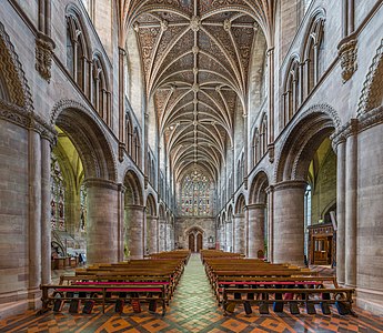Nave of Hereford Cathedral looking west, by Diliff