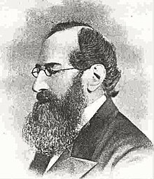 Profile view of man with long beard and spectacles
