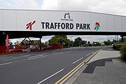 Trafford Park's southern entrance, marked by a bridge connecting Kellogg's manufacturing plant to its warehouse