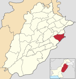 Map of Kasur District (highlighted in red) within Punjab.