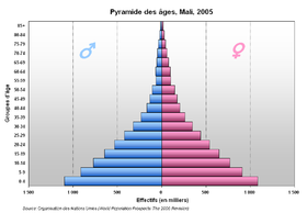 Pyramide des âges du Mali en 2005