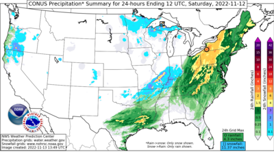 Accumulation de 24 heures de pluie sur les États-Unis avec l'ex-Nicole.