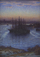 Painting of an anchored ship