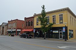 Corner of Main Street and West Mt. Vernon Street, featuring the historic Goldenburg Furniture building