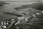 Frihamnen 1930 med Lindarängsviken innan igenfyllnad.