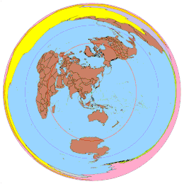 An azimuthal equidistant projection centered about Taipei.