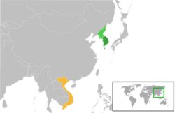 Map indicating locations of North Korea and Vietnam