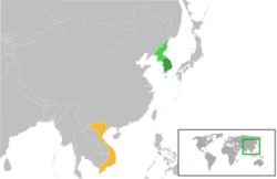 South KoreaとVietnamの位置を示した地図