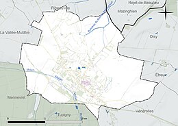 Carte en couleur présentant le réseau hydrographique de la commune