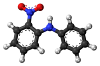 Ball-and-stick model of the 2-nitrodiphenylamine molecule{{{画像alt1}}}