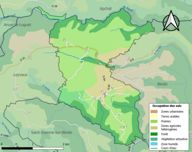 Carte en couleurs des infrastructures et de l'occupation des sols de la commune.