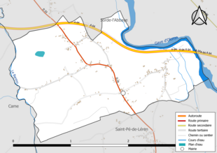 Carte en couleur présentant le réseau hydrographique de la commune