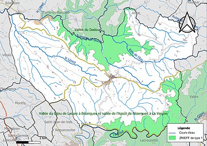 Carte des ZNIEFF de type 1 sur la commune.