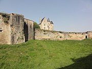 Le château avec les murs de l'enceinte et le fossé.