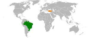 Mapa indicando localização do Brasil e da Turquia.