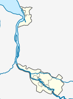 Mapa konturowa Bremy, na dole nieco na prawo znajduje się punkt z opisem „Bremen Hauptbahnhof”