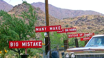 Big mistake / many make / rely on horn / instead of / brake / Burma-shave