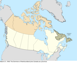 Map of the change to Canada on March 31, 1949