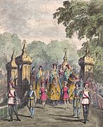 The procession crossing the Tournament Bridge in 1839