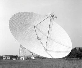 The 100 meter (300 ft) radio telescope built at Green Bank, West Virginia in 1962, the largest aperture parabolic dish at the time.