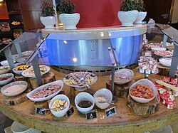A breakfast buffet at a hotel in Haifa, Israel