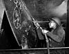 Eastine Cowner, a former waitress, works on a ship under construction at Richmond, California