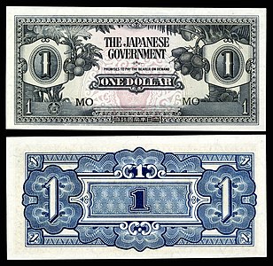 One Japanese government-issued dollar in Malaya and Borneo, by the Empire of Japan