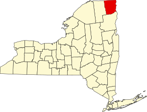 Map of New York highlighting Clinton County