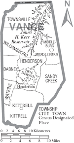 Map of Vance County, North Carolina With Municipal and Township labels