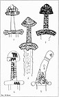 1. Sword from Karabichev. 2. Sword of blacksmith Ludota. 3. Sword from the burial of a combatant in Kiev. 4. Sword of the Scandinavian type from the Dnieper rapids. 5. Saber of the Magyar type. Gochevo. 10th century