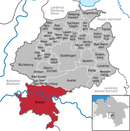 Läget för staden Rinteln i Landkreis Schaumburg