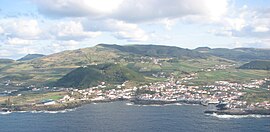 The municipal seat of Santa Cruz da Graciosa, as seen from off the northeast coast of the island of Graciosa
