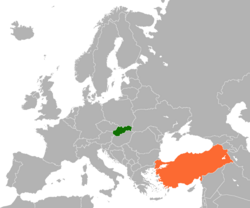 Map indicating locations of Slovakia and Turkey