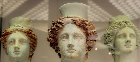 Traces of red paint on Korai busts from the Hellenistic period, Museo Archeologico Paolo Orsi, Syracuse, Sicily