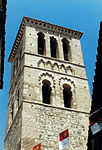 Multifoil arch decoration on the Mudéjar bell tower of the Church of Santo Tomé in Toledo, Spain (14th century)