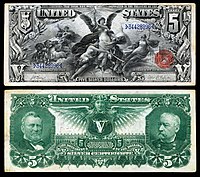 $5 Silver Certificate, Series 1896, Fr.270, depicting allegory entitled "Electricity Presenting Light to the World"