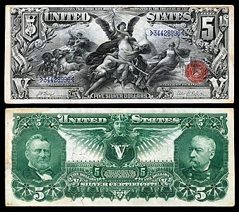Five-dollar silver certificate from the series of 1896, by the Bureau of Engraving and Printing