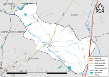 Carte en couleur présentant le réseau hydrographique de la commune