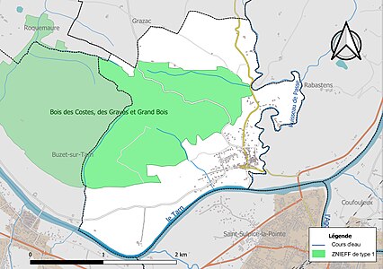 Carte de la ZNIEFF de type 1 sur la commune.