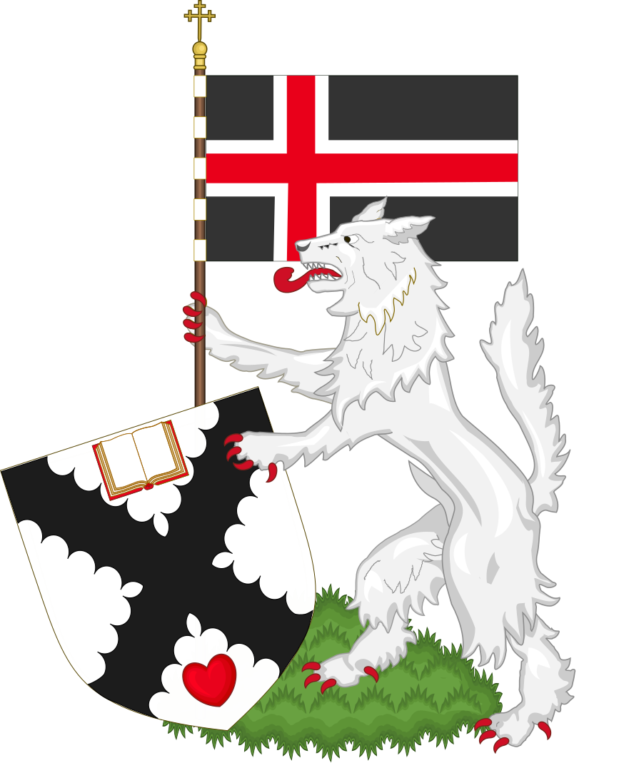 Arms and Flag of SemperAdiuvans (Matthew Taylor) held by wolf