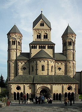Laach Abbey, Germany, has a westwerk that demonstrates the careful massing and balancing of forms that is typical of Romanesque architecture in Germany.
