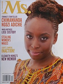 The image of Adichie on the front of a print magazine cover