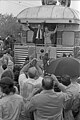 President Gerald Ford (Republican) and his wife Betty wave from a train during their whistle-stop tour of Michigan during his campaign in the Republican primaries of the 1976 presidential election