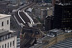 Trains at Waterloo East station as seen from the London Eye in 2008