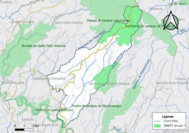 Carte des ZNIEFF de type 1 de la commune.