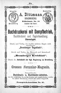 Advertising for Dittmann printhouse, 1890