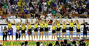 A photograph of the Australian National women's basketball team which won the 2006 FIBA World Championship for Women in basketball