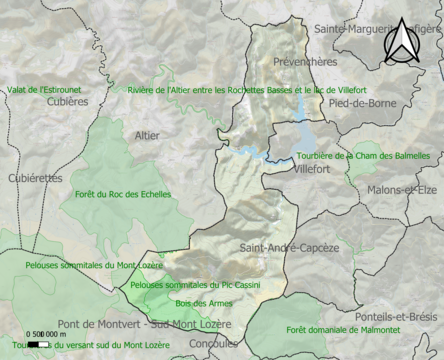 Carte des ZNIEFF de type 1 sur la commune.