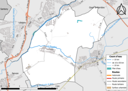 Carte en couleur présentant le réseau hydrographique de la commune